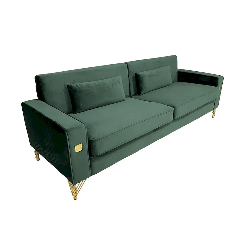 Modern 85.63 Velvet 3-seater Sofa with Gold Accents and Plush Cushions for Living Room