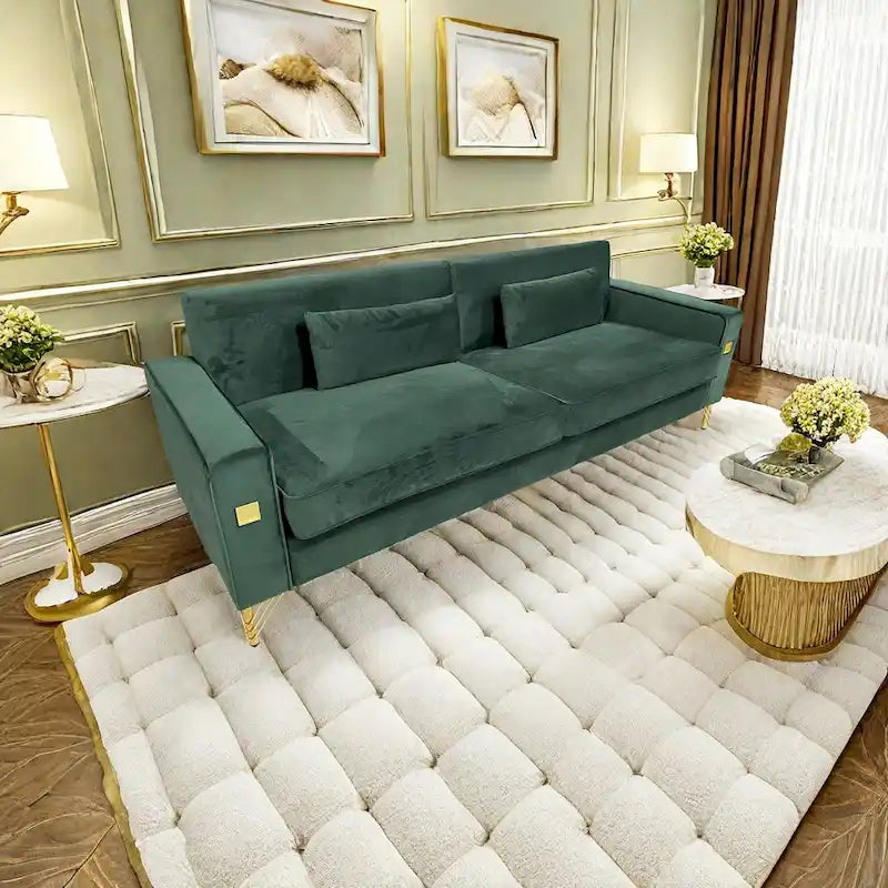 Modern 85.63 Velvet 3-seater Sofa with Gold Accents and Plush Cushions for Living Room