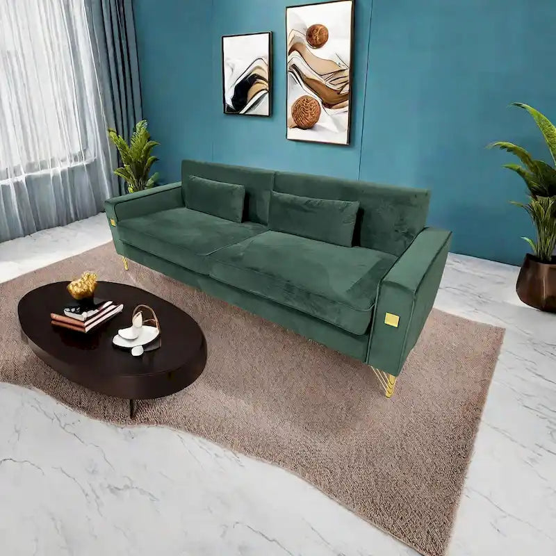 Modern 85.63 Velvet 3-seater Sofa with Gold Accents and Plush Cushions for Living Room