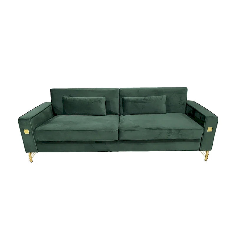Modern 85.63 Velvet 3-seater Sofa with Gold Accents and Plush Cushions for Living Room