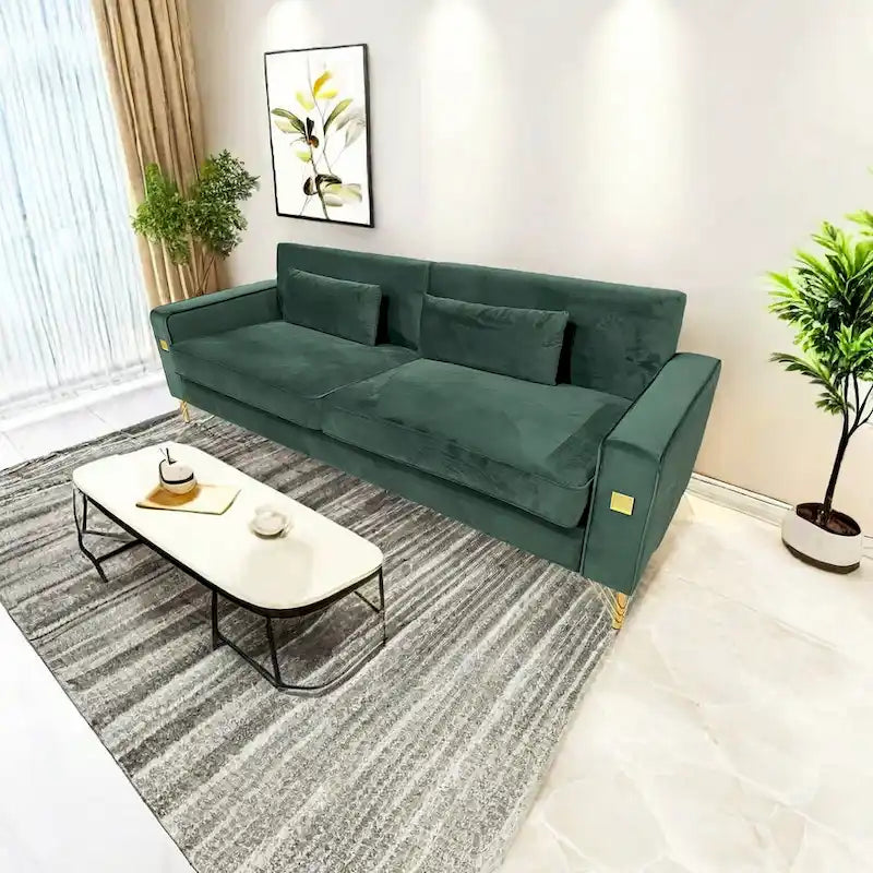 Modern 85.63 Velvet 3-seater Sofa with Gold Accents and Plush Cushions for Living Room