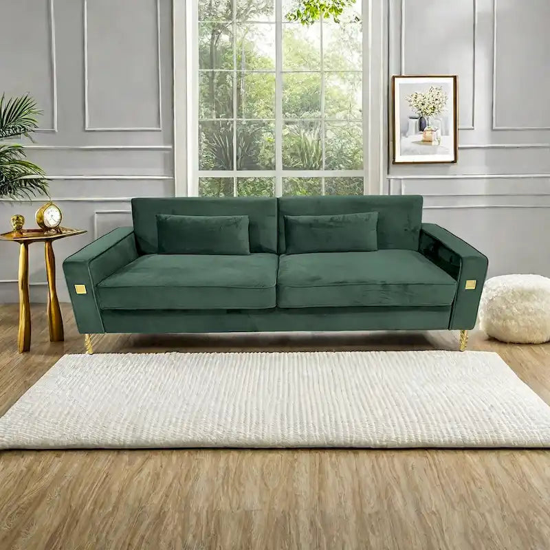 Modern 85.63 Velvet 3-seater Sofa with Gold Accents and Plush Cushions for Living Room