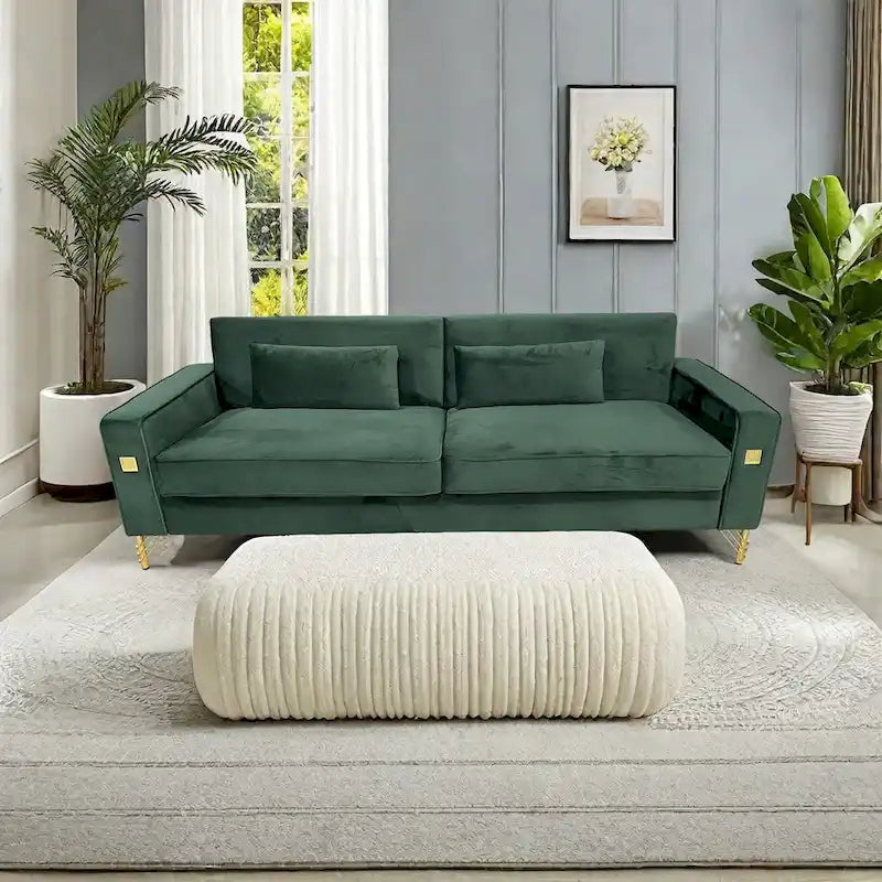 Modern 85.63 Velvet 3-seater Sofa with Gold Accents and Plush Cushions for Living Room