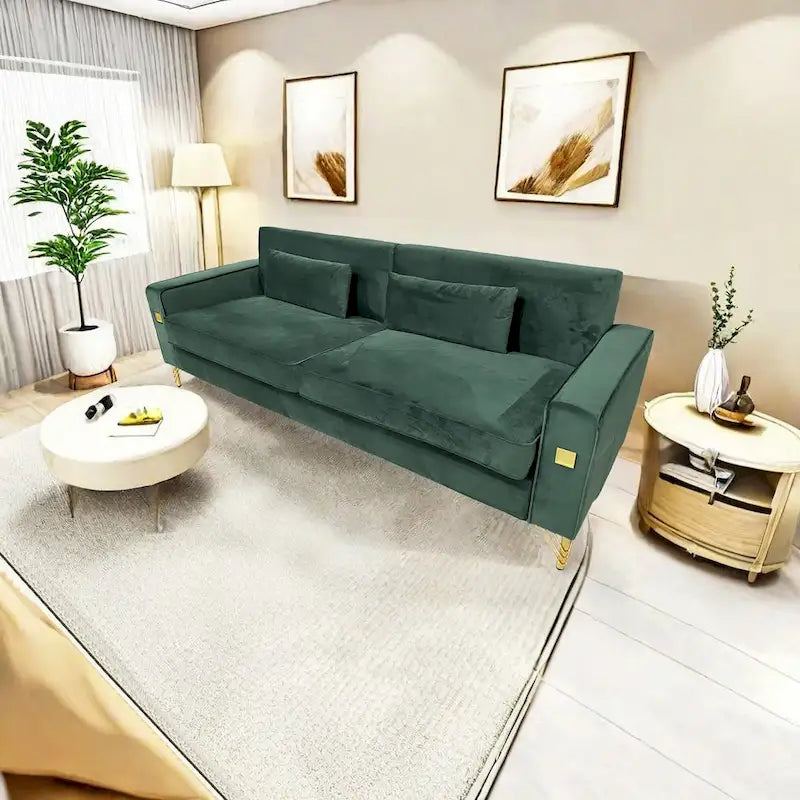 Modern 85.63 Velvet 3-seater Sofa with Gold Accents and Plush Cushions for Living Room