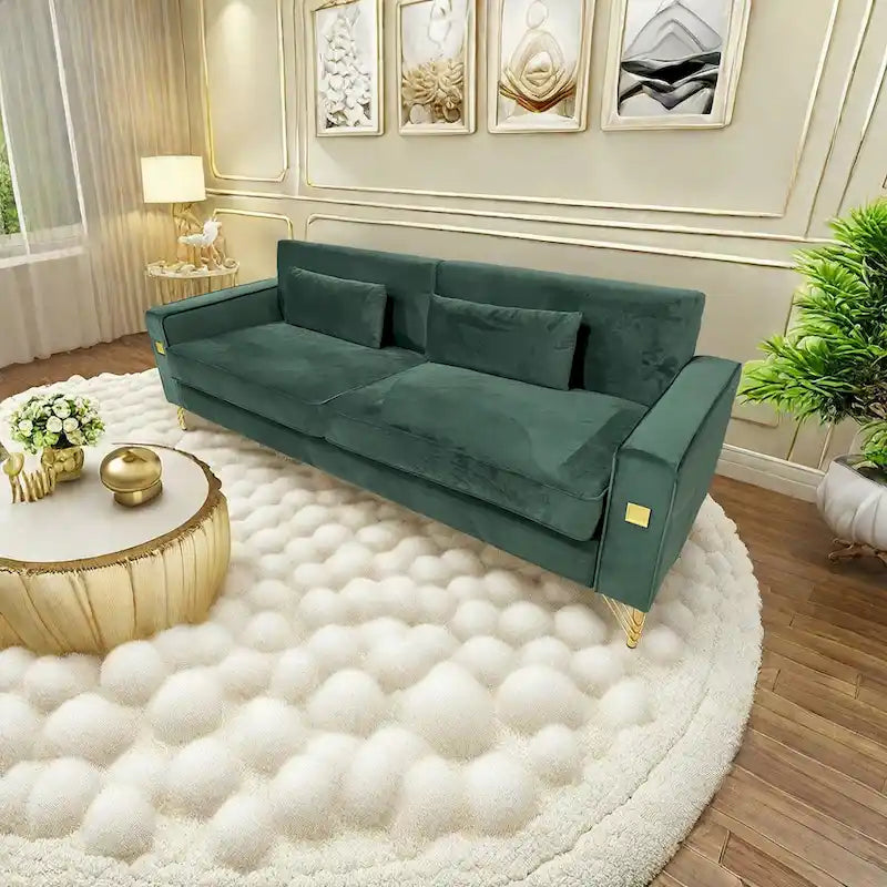 Modern 85.63 Velvet 3-seater Sofa with Gold Accents and Plush Cushions for Living Room