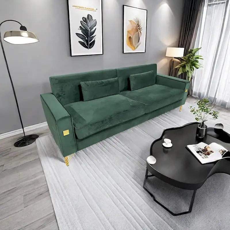 Modern 85.63 Velvet 3-seater Sofa with Gold Accents and Plush Cushions for Living Room