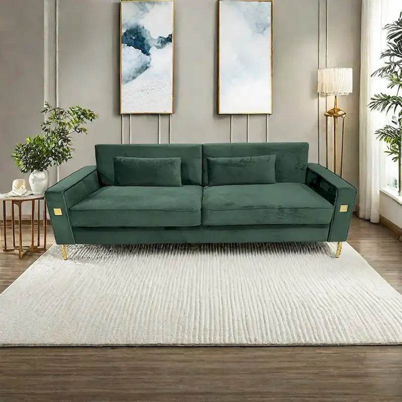 Modern 85.63 Velvet 3-seater Sofa with Gold Accents and Plush Cushions for Living Room