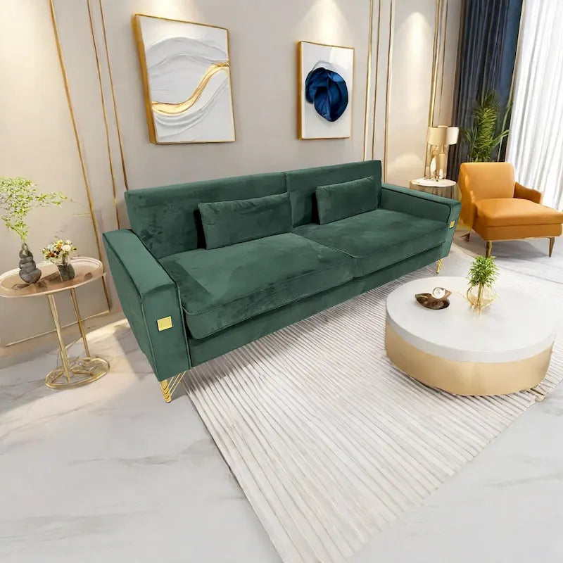 Modern 85.63 Velvet 3-seater Sofa with Gold Accents and Plush Cushions for Living Room