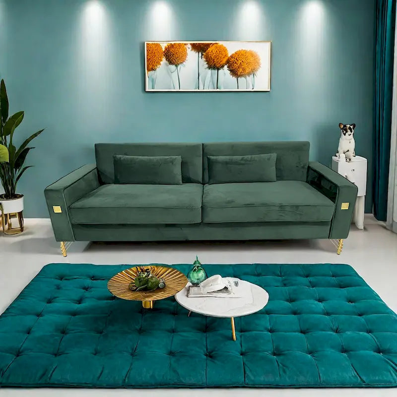Modern 85.63 Velvet 3-seater Sofa with Gold Accents and Plush Cushions for Living Room