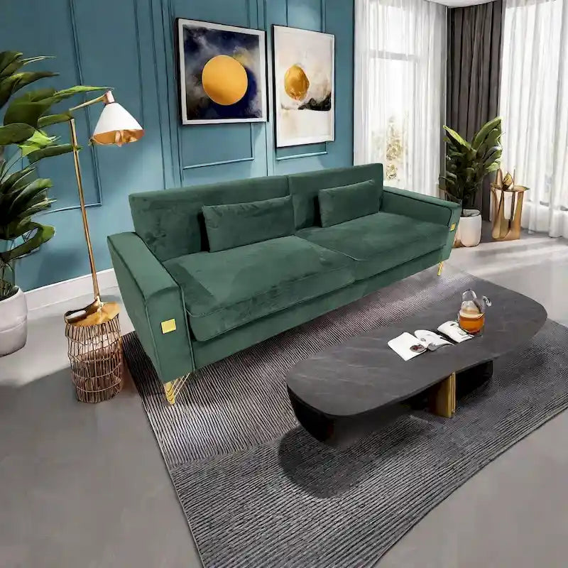 Modern 85.63 Velvet 3-seater Sofa with Gold Accents and Plush Cushions for Living Room