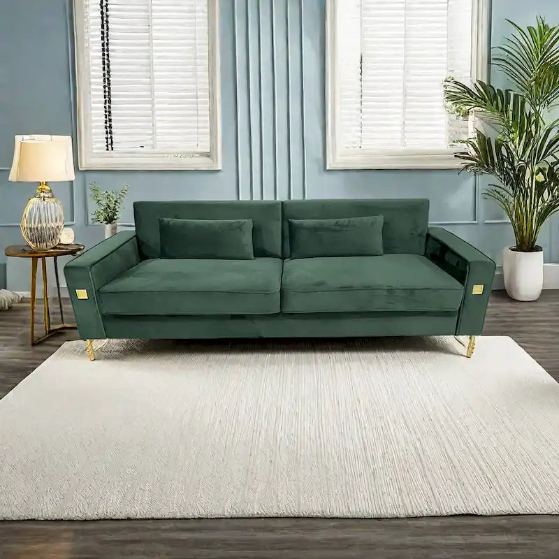 Modern 85.63 Velvet 3-seater Sofa with Gold Accents and Plush Cushions for Living Room