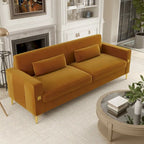 Modern 85.63 Velvet 3-seater Sofa with Gold Accents and Plush Cushions for Living Room