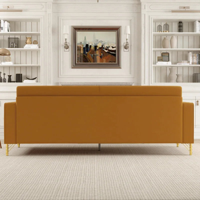 Modern 85.63 Velvet 3-seater Sofa with Gold Accents and Plush Cushions for Living Room