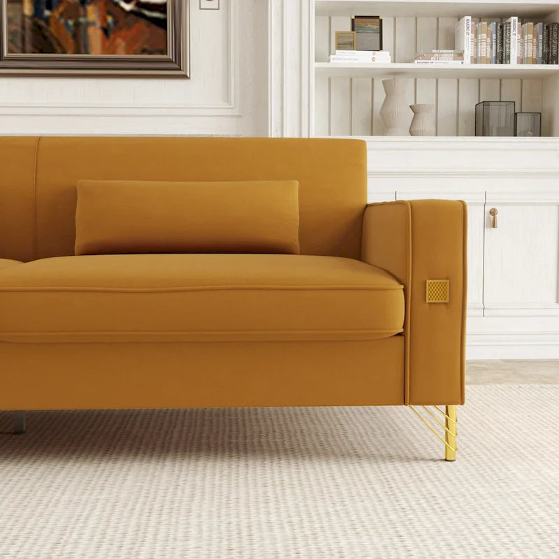 Modern 85.63 Velvet 3-seater Sofa with Gold Accents and Plush Cushions for Living Room