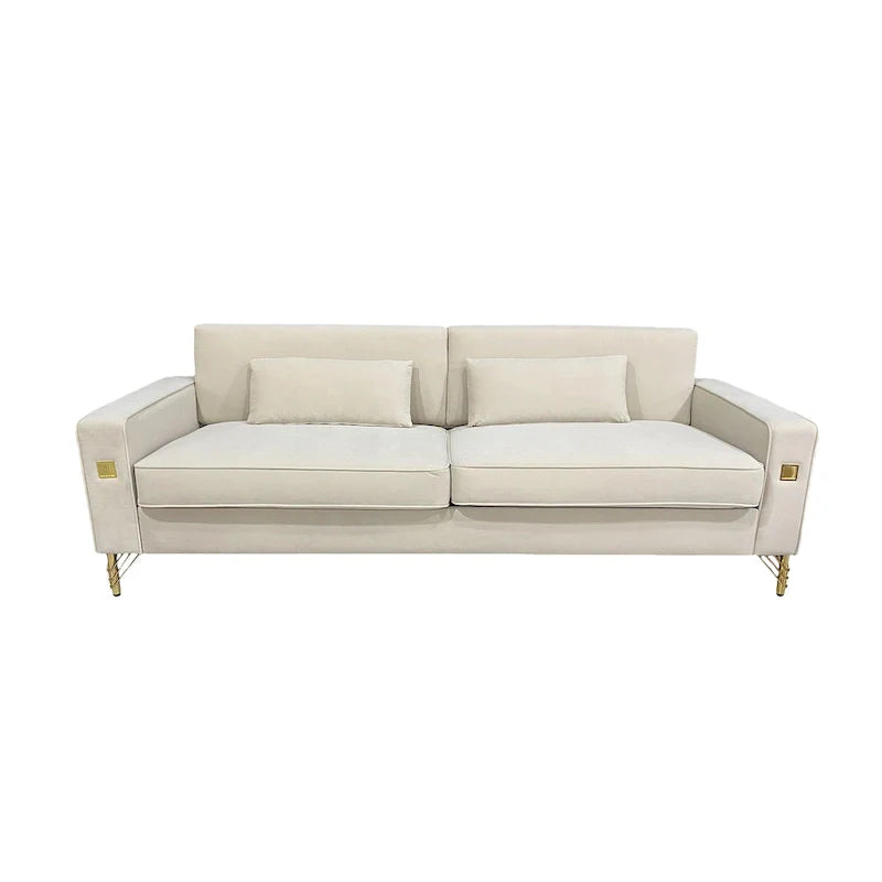 Modern 85.63 Velvet 3-seater Sofa with Gold Accents and Plush Cushions for Living Room