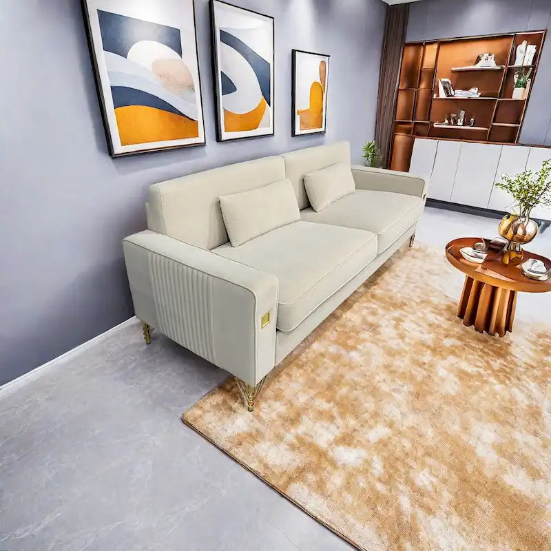 Modern 85.63 Velvet 3-seater Sofa with Gold Accents and Plush Cushions for Living Room