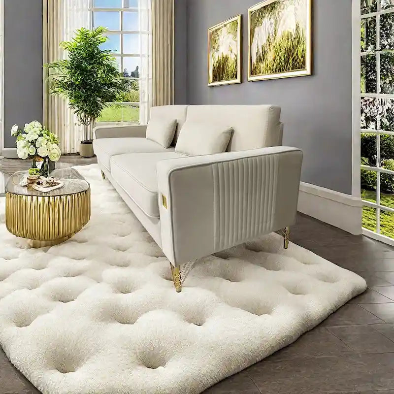 Modern 85.63 Velvet 3-seater Sofa with Gold Accents and Plush Cushions for Living Room