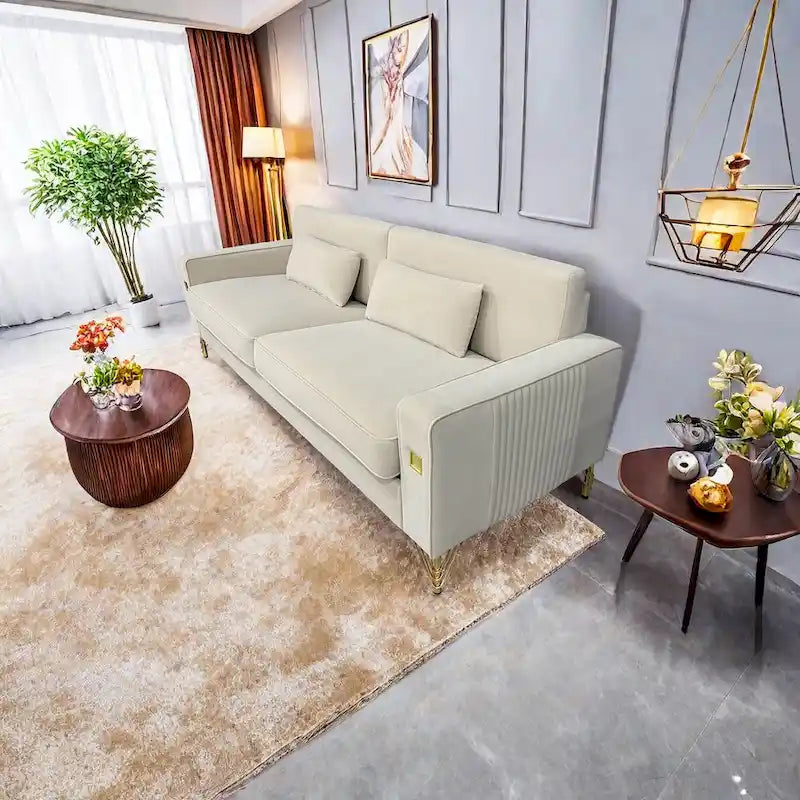 Modern 85.63 Velvet 3-seater Sofa with Gold Accents and Plush Cushions for Living Room