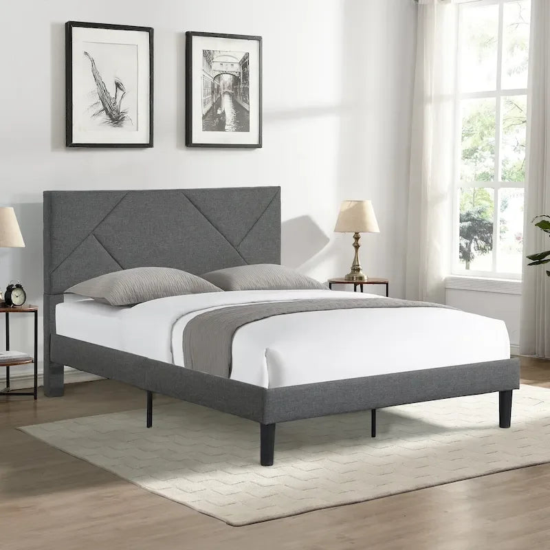 Letto imbottito queen size con robusto supporto a doghe in legno
