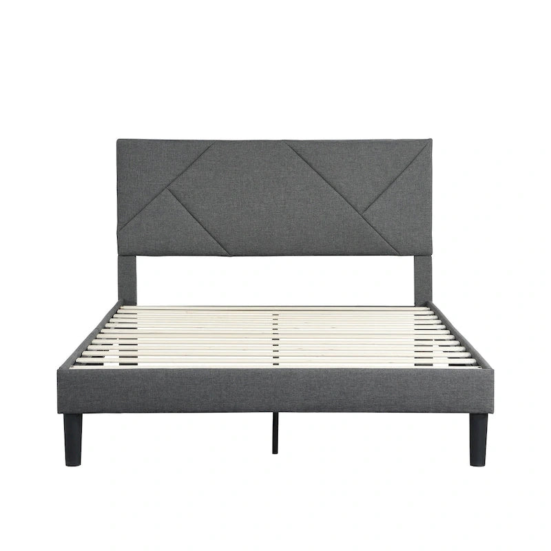 Letto imbottito queen size con robusto supporto a doghe in legno