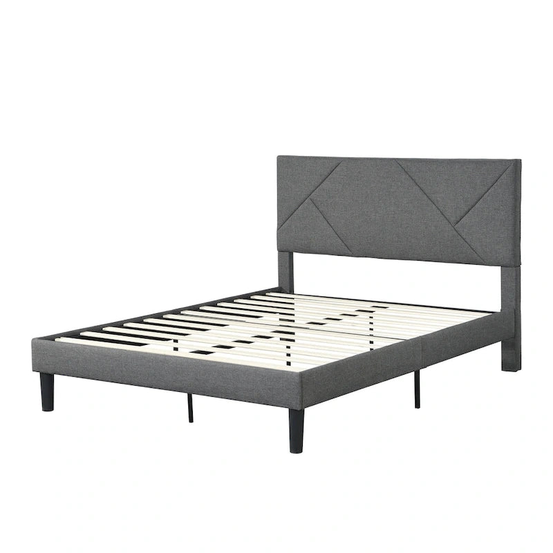 Letto imbottito queen size con robusto supporto a doghe in legno