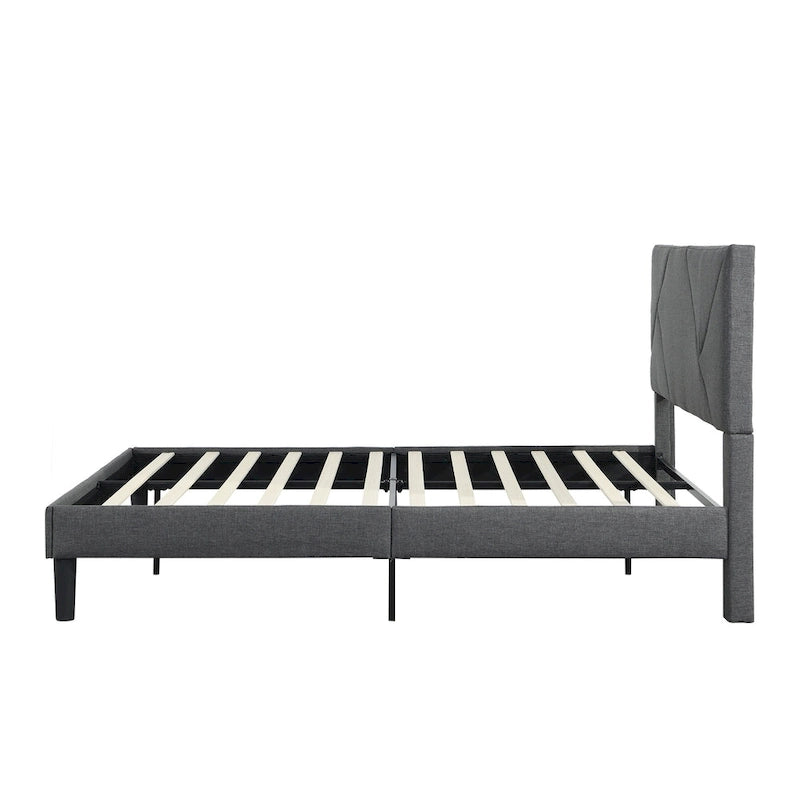 Letto imbottito queen size con robusto supporto a doghe in legno