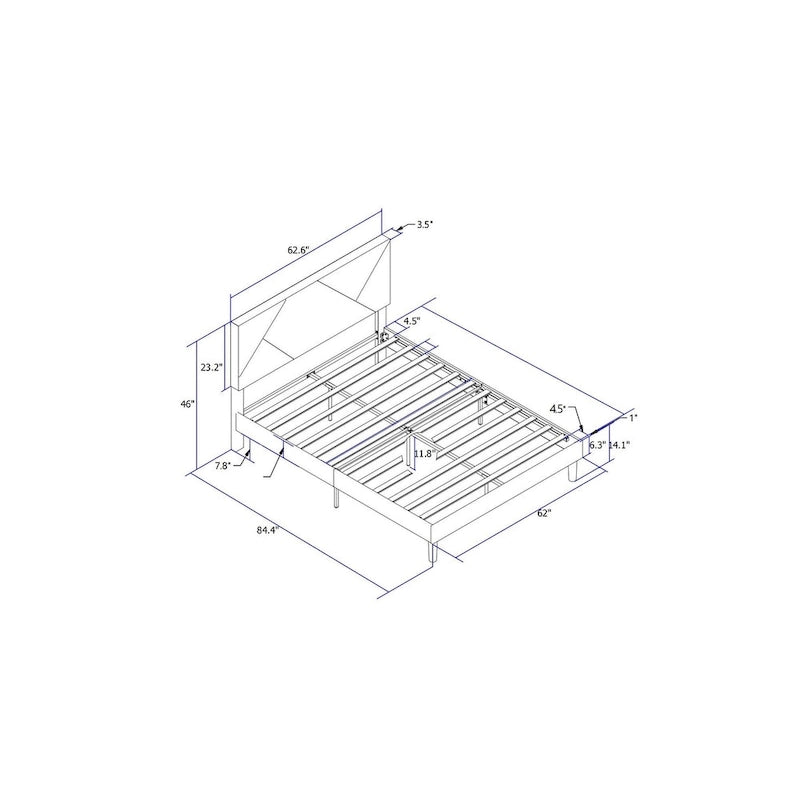 Letto imbottito queen size con robusto supporto a doghe in legno