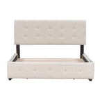 Queen Size Linen Button Tufted Platform Bed Frame with 4 Storage Drawers