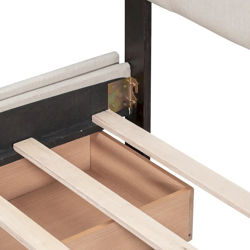 Queen Size Linen Button Tufted Platform Bed Frame with 4 Storage Drawers
