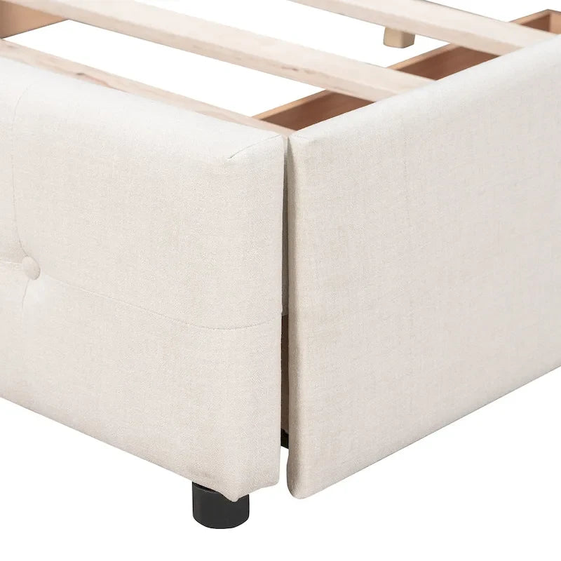 Queen Size Linen Button Tufted Platform Bed Frame with 4 Storage Drawers