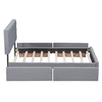 Queen Size Linen Button Tufted Platform Bed Frame with 4 Storage Drawers