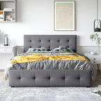 Queen Size Linen Button Tufted Platform Bed Frame with 4 Storage Drawers