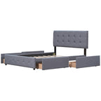 Queen Size Linen Button Tufted Platform Bed Frame with 4 Storage Drawers