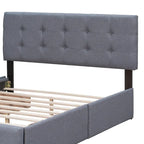 Queen Size Linen Button Tufted Platform Bed Frame with 4 Storage Drawers