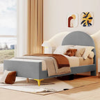 Twin Velvet Platform Bed with Semi-Circle Headboard