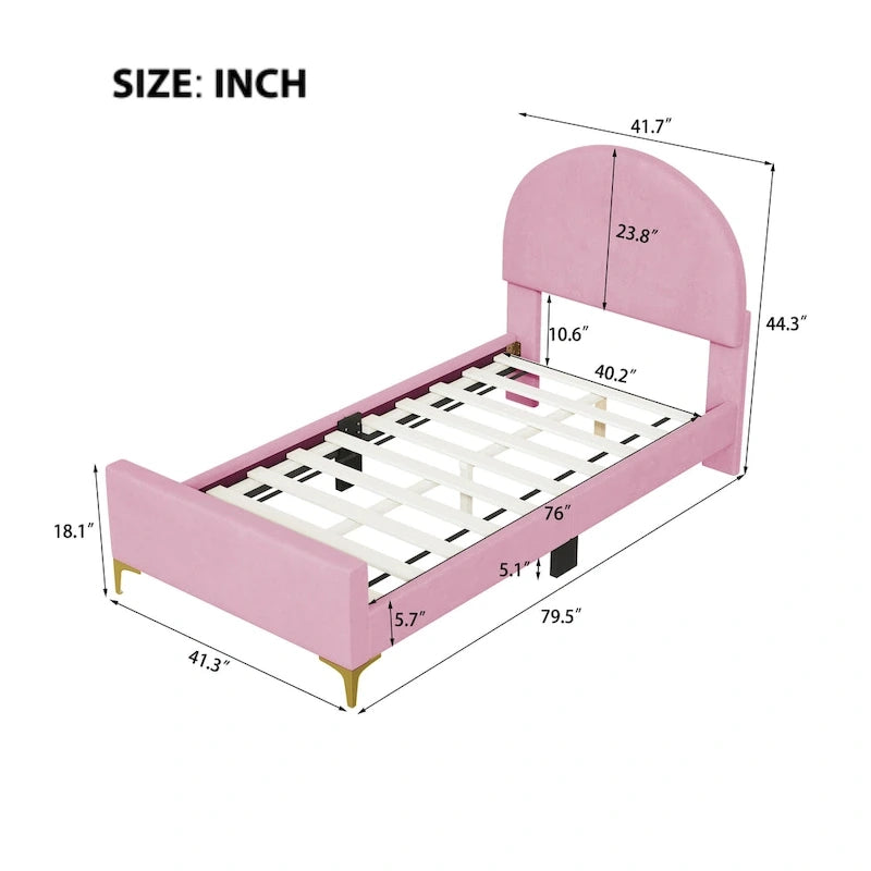Twin Velvet Platform Bed with Semi-Circle Headboard