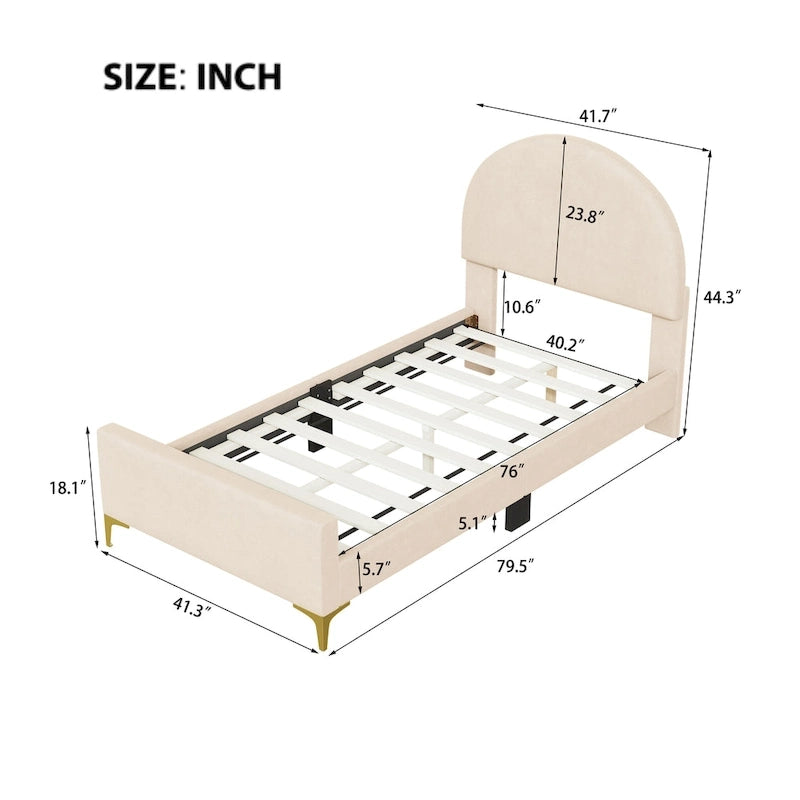 Twin Velvet Platform Bed with Semi-Circle Headboard