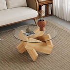 33.4 Modern Round Coffee Table with Clear Tempered Glass Top and MDF Legs for Living Room