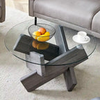 33.4 Modern Round Coffee Table with Clear Tempered Glass Top and MDF Legs for Living Room