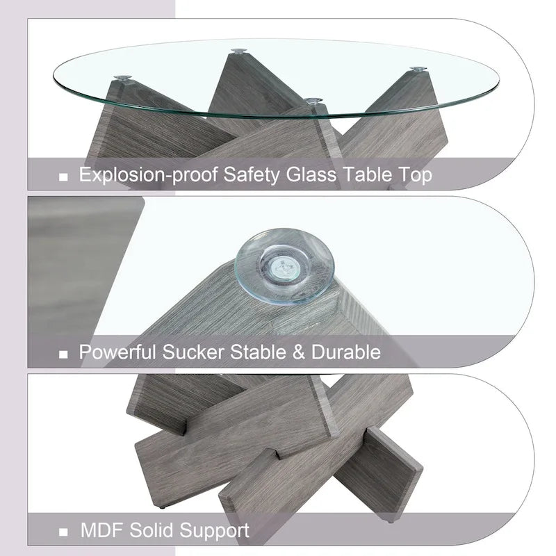 33.4 Modern Round Coffee Table with Clear Tempered Glass Top and MDF Legs for Living Room