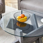 33.4 Modern Round Coffee Table with Clear Tempered Glass Top and MDF Legs for Living Room