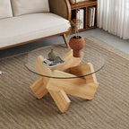33.4 Modern Round Coffee Table with Clear Tempered Glass Top and MDF Legs for Living Room