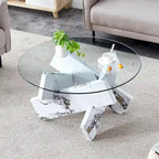 33.4 Modern Round Coffee Table with Clear Tempered Glass Top and MDF Legs for Living Room