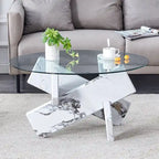 33.4 Modern Round Coffee Table with Clear Tempered Glass Top and MDF Legs for Living Room