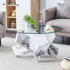33.4 Modern Round Coffee Table with Clear Tempered Glass Top and MDF Legs for Living Room