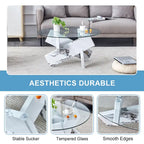 33.4 Modern Round Coffee Table with Clear Tempered Glass Top and MDF Legs for Living Room