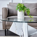 33.4 Modern Round Coffee Table with Clear Tempered Glass Top and MDF Legs for Living Room