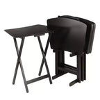 5pc Anila Fan Shape Snack Table Coffee - Winsome: Solid Wood Folding Tables, Beveled Edges, Storage Rack