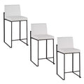 LumiSource Set of 3 Fuji High Back Counter Height Barstools Black Steel/White PU