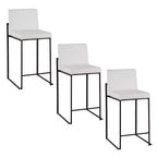 LumiSource Set of 3 Fuji High Back Counter Height Barstools Black Steel/White PU